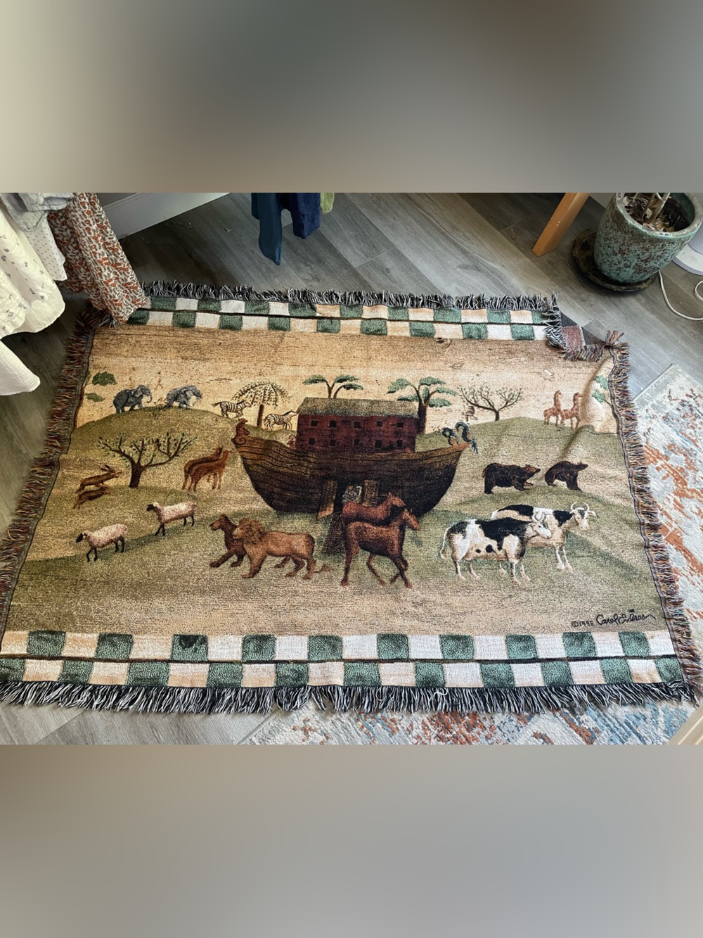 VTG Noah's Ark Animal Tapestry Throw Blanket by Carol Endres